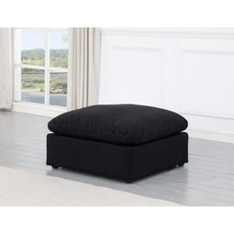 Meridian Indulge Black Linen Textured Fabric Ottoman