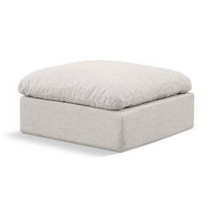 Meridian Indulge Cream Linen Textured Fabric Ottoman