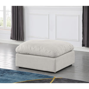 Meridian Indulge Cream Linen Textured Fabric Ottoman