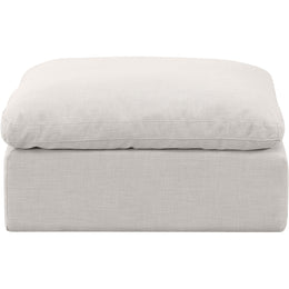 Meridian Indulge Cream Linen Textured Fabric Ottoman