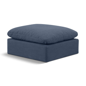 Meridian Indulge Navy Linen Textured Fabric Ottoman