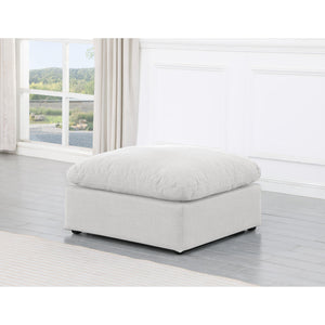 Meridian Indulge White Linen Textured Fabric Ottoman