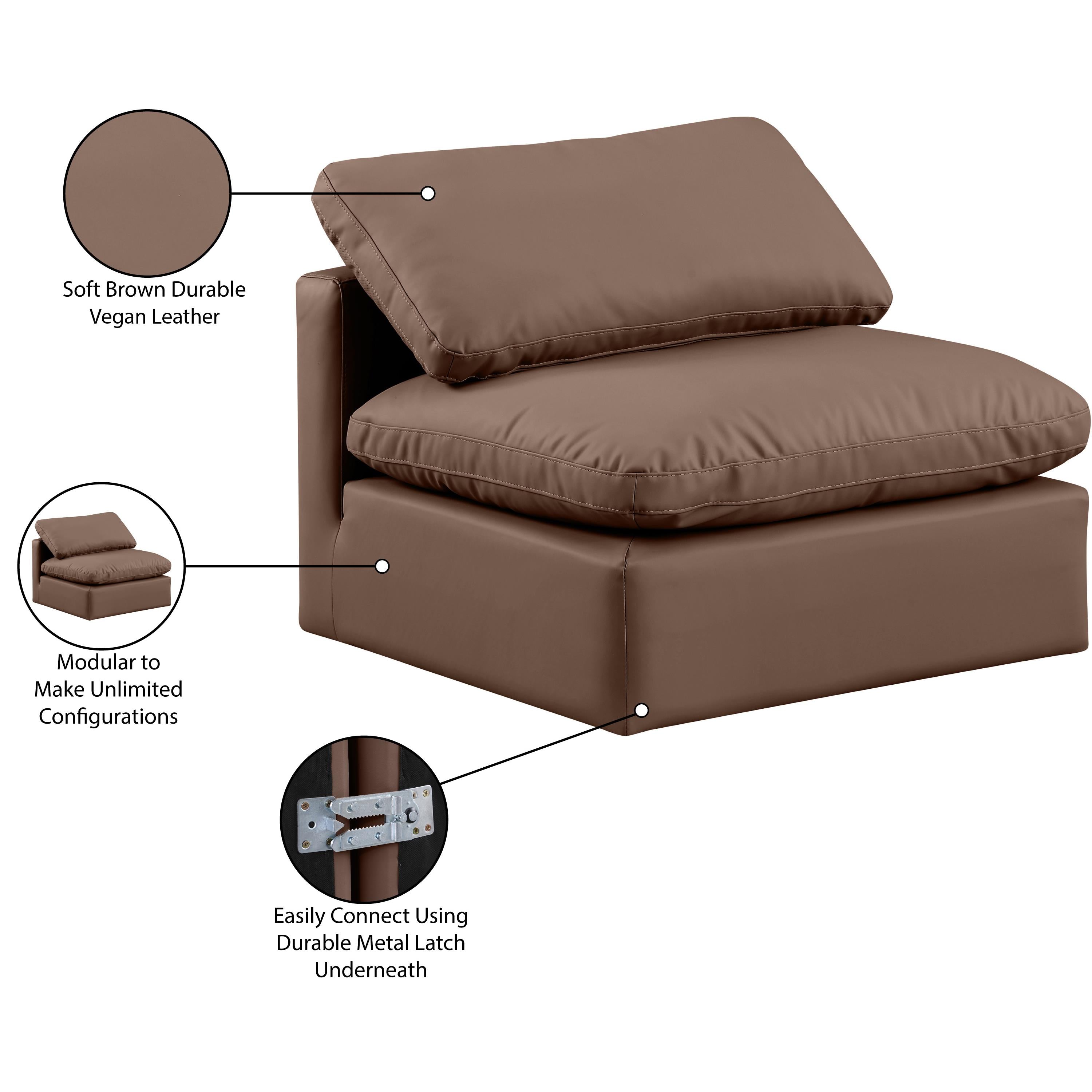 Meridian Indulge Brown Vegan Leather Armless Chair