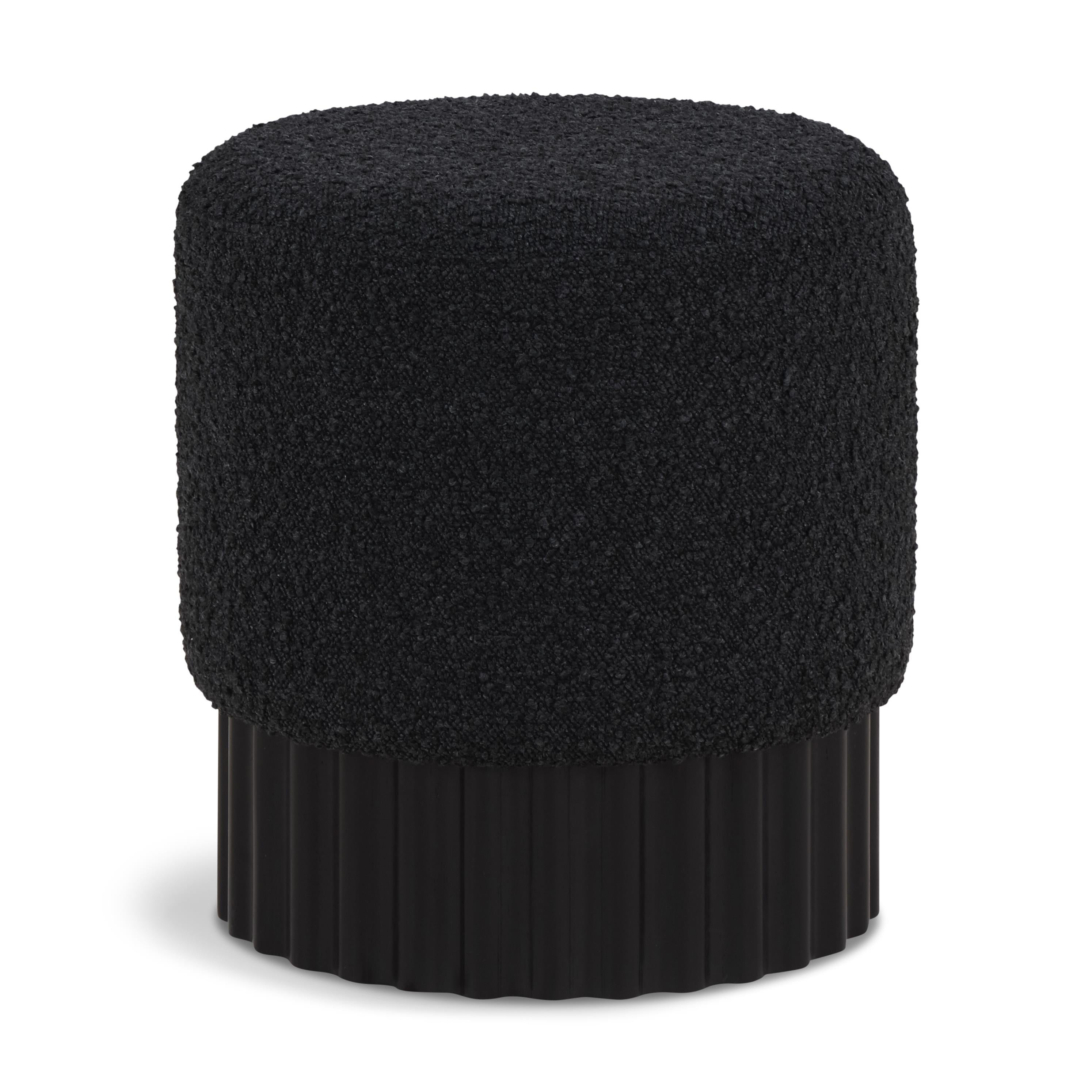 Meridian Veranda Black Boucle Fabric Ottoman/Stool