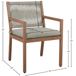 Meridian Maui Grey Water Resistant Fabric Outdoor Patio Dining Arm Chair