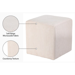 Meridian Roy Beige Microsuede Fabric Ottoman/Stool
