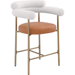 Meridian Blake Cognac Boucle Fabric / Vegan Leather Counter Stool