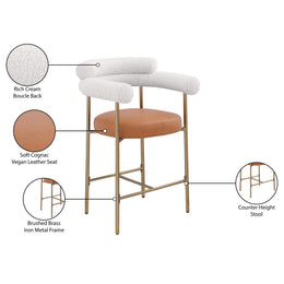 Meridian Blake Cognac Boucle Fabric / Vegan Leather Counter Stool