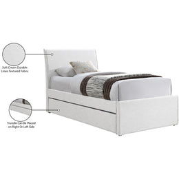 Meridian Myles Cream Linen Textured Fabric Twin Trundle Bed