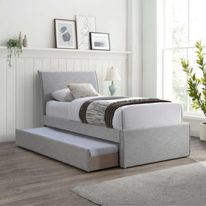 Meridian Myles Grey Linen Textured Fabric Twin Trundle Bed
