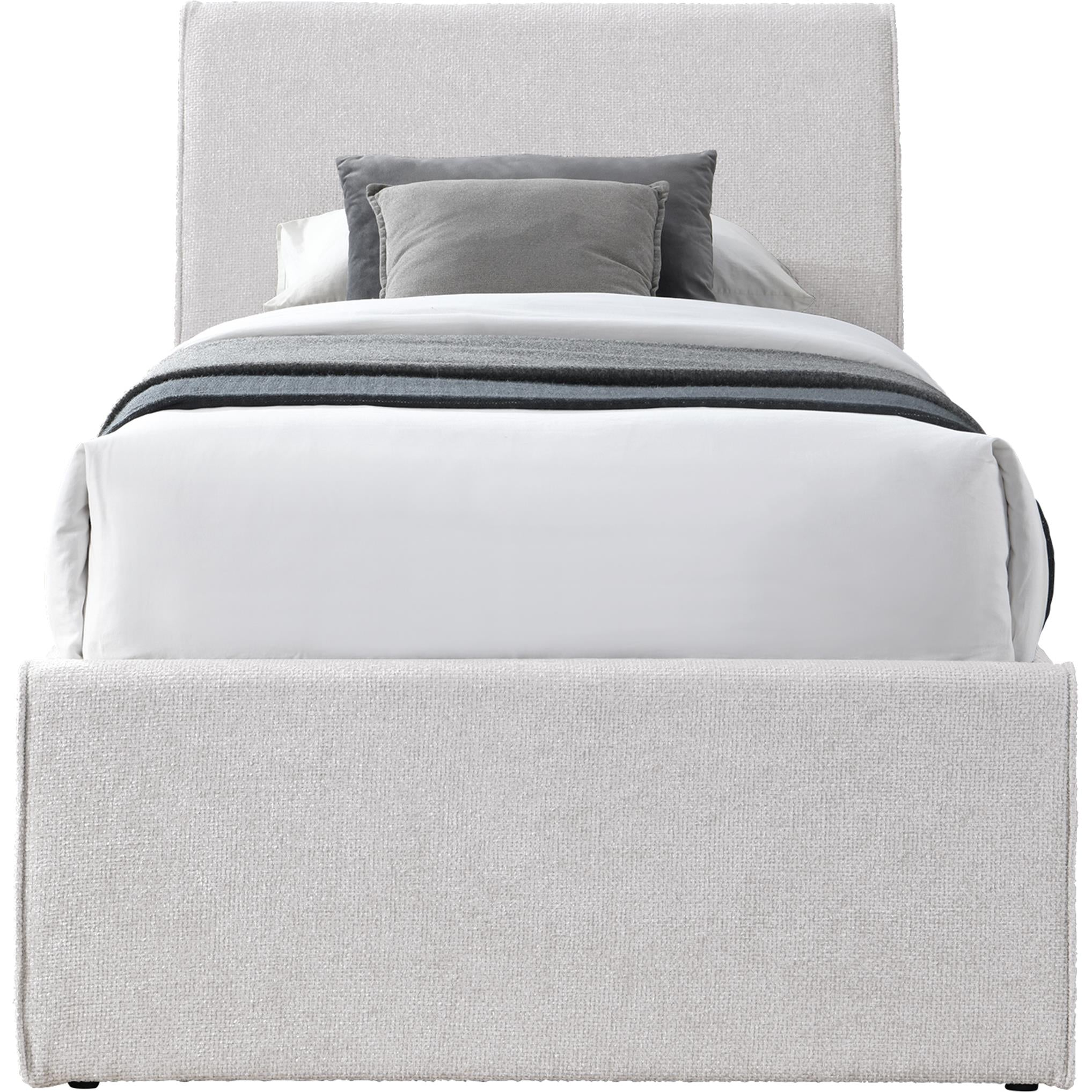 Meridian Myles Cream Chenille Fabric Twin Trundle Bed