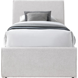 Meridian Myles Cream Chenille Fabric Twin Trundle Bed