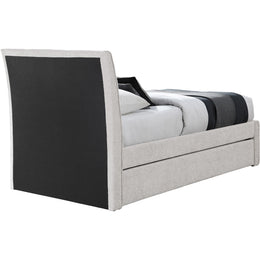 Meridian Myles Cream Chenille Fabric Twin Trundle Bed