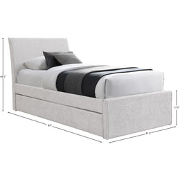 Meridian Myles Cream Chenille Fabric Twin Trundle Bed