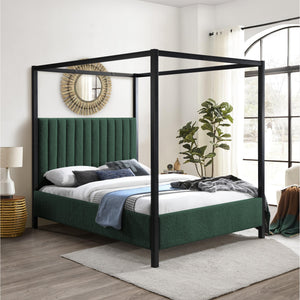 Meridian Kelly Green Boucle Fabric King Bed (3 Boxes)