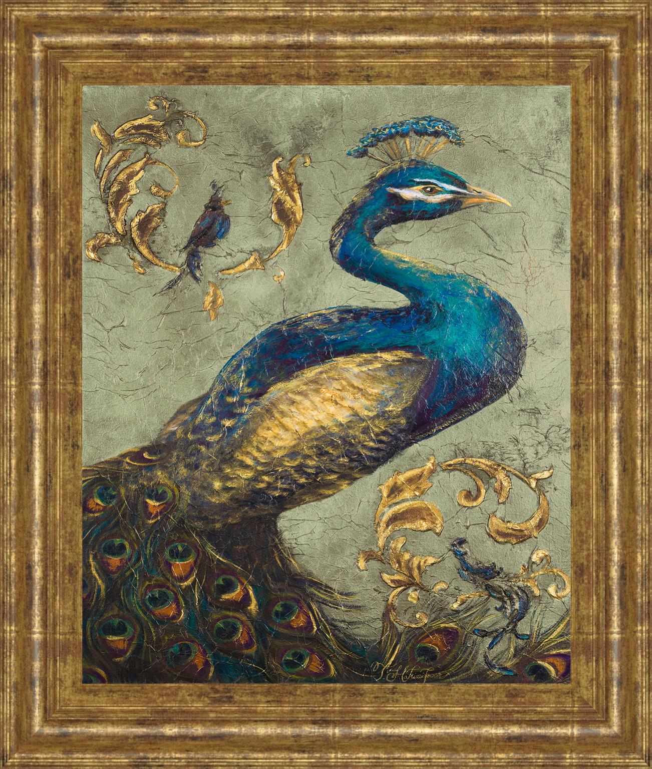 Peacock On Sage I By Tiffany Hakimipour 22X26 Framed Print