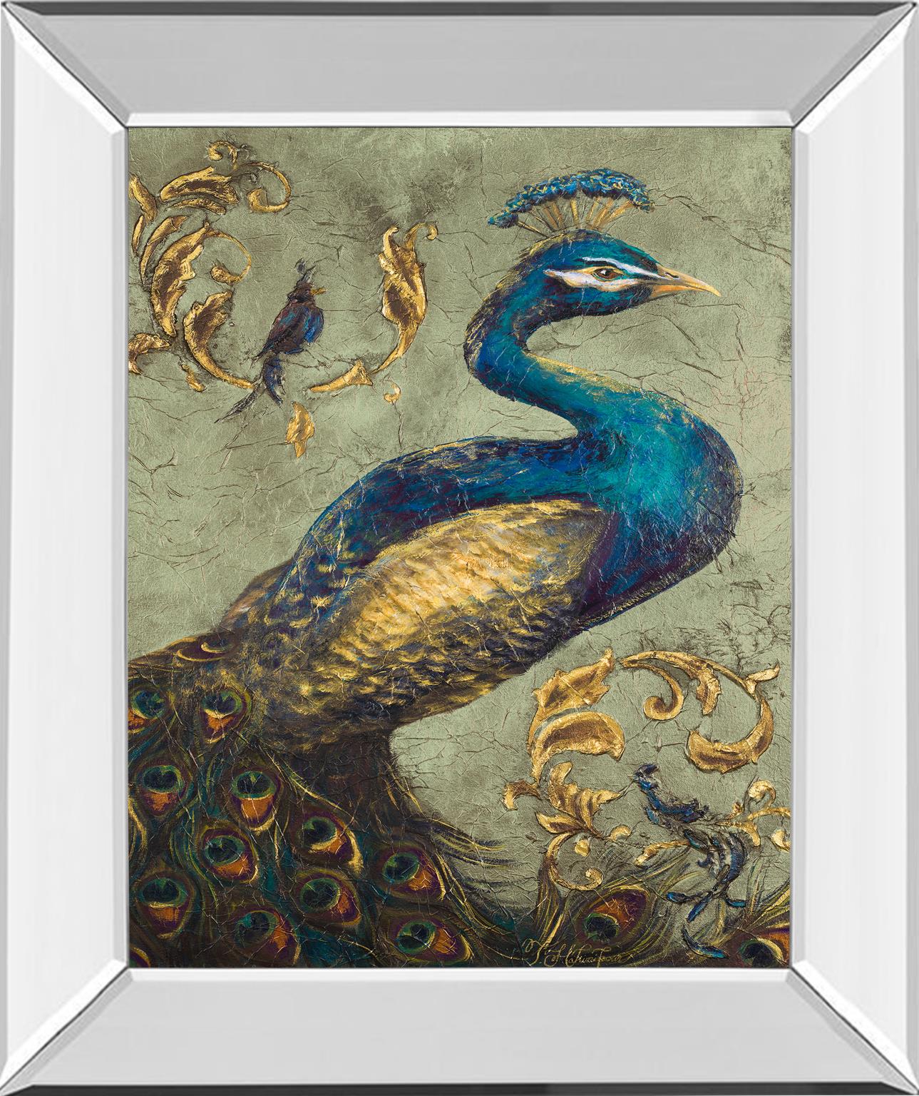 Mirrored Frame Peacock On Sage I By Tiffany Hakimipour 22X26 Mirror Frame Print