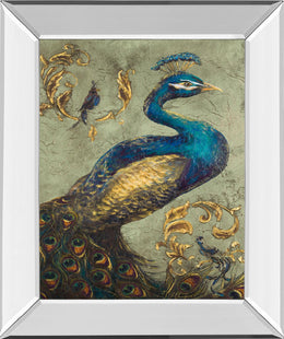 Mirrored Frame Peacock On Sage I By Tiffany Hakimipour 22X26 Mirror Frame Print