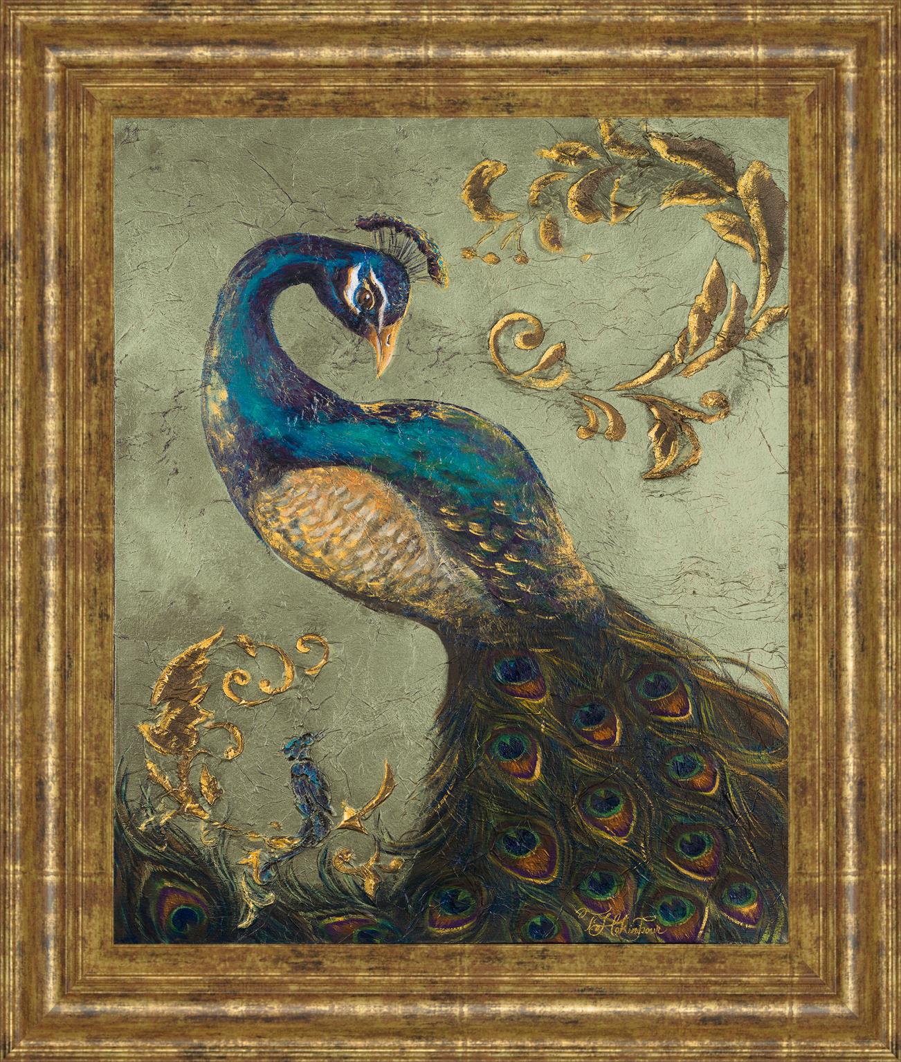 Peacock On Sage Ii By Tiffany Hakimipour 22X26 Framed Print