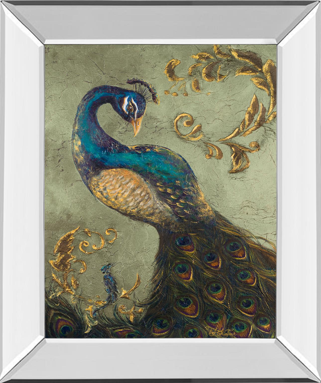 Mirrored Frame Peacock On Sage Ii By Tiffany Hakimipour 22X26 Mirror Frame Print