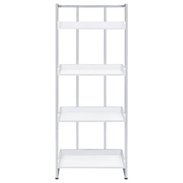 Ember 68-inch 4-shelf Bookshelf White High Gloss and Chrome