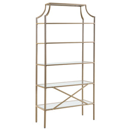 Serena 70-inch 5-shelf Glass Bookshelf Gold
