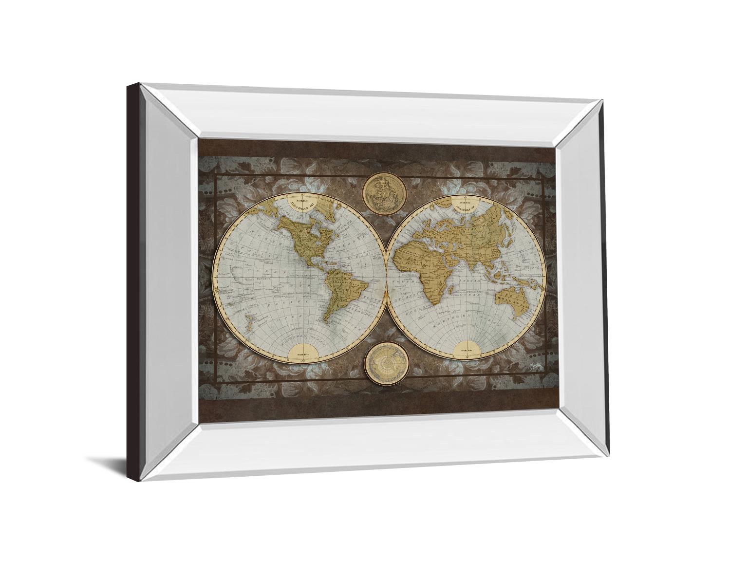 Mirrored Frame World Map By Elizabeth Medley 22X26 Mirror Frame Print