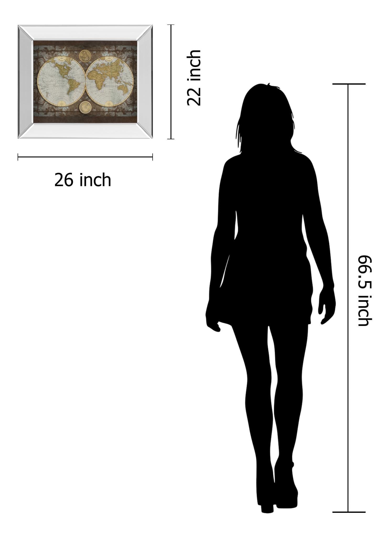 Mirrored Frame World Map By Elizabeth Medley 22X26 Mirror Frame Print