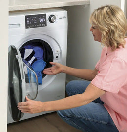 GE - 2.4 Cu. Ft. High-Efficiency Front Load Washer and Electric Condenser Dryer Combo with Steam and Sanitize - White