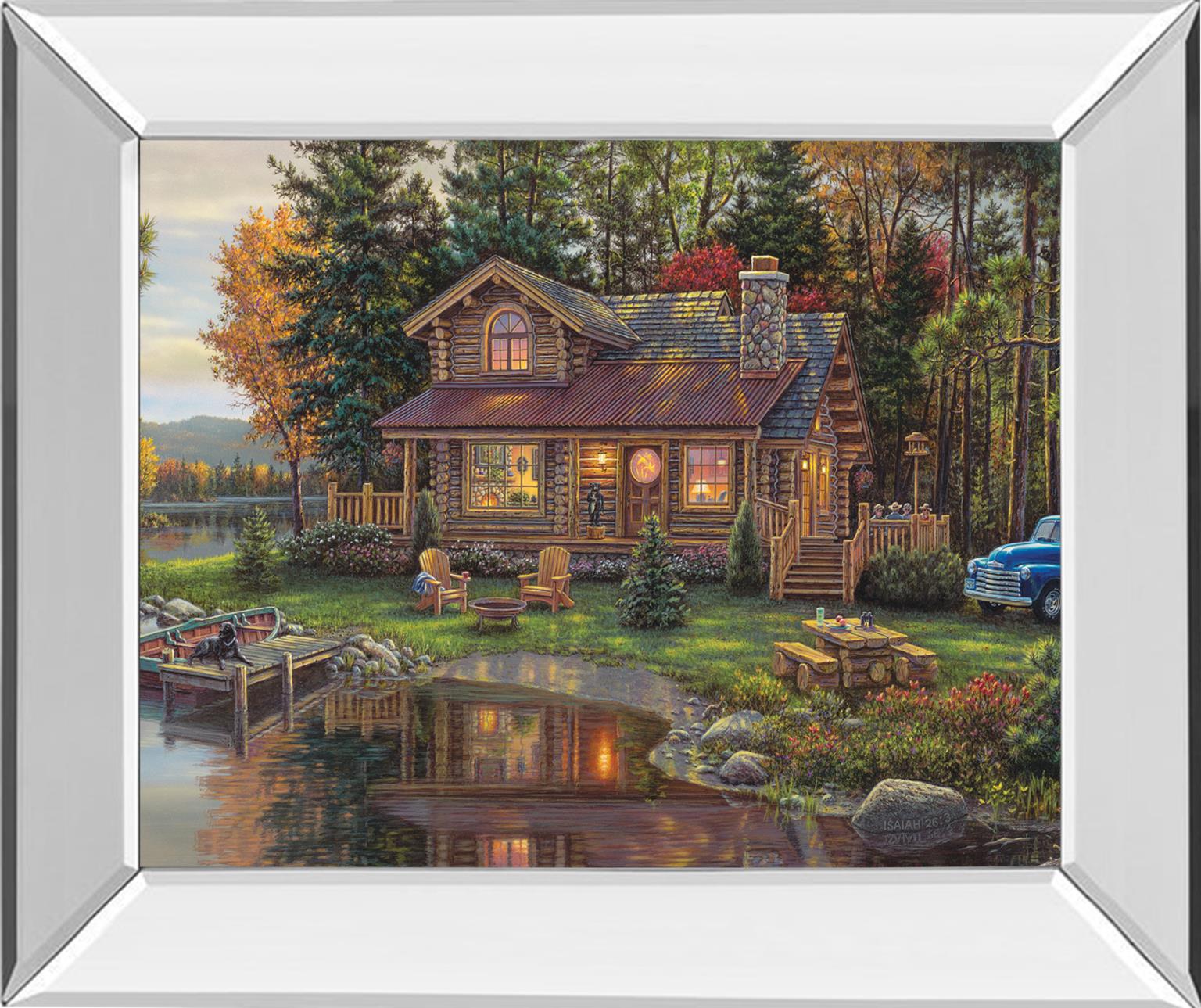Mirrored Frame Peace Like A River Cabin By Kim Norlien 22X26 Mirror Frame Print