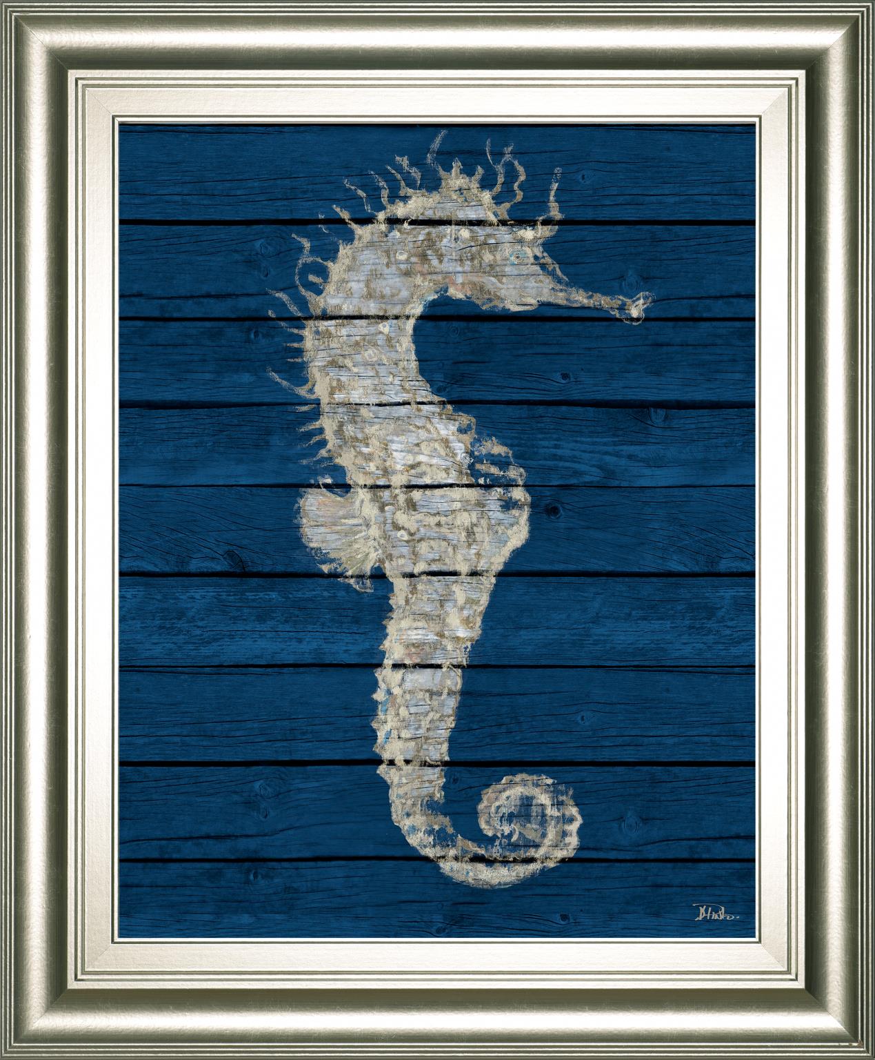 Antique Seahorse On Blue I By Patricia Pinto 22X26 Framed Print