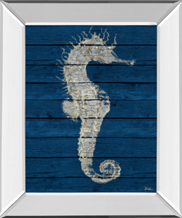 Mirrored Frame Antique Seahorse On Blue I By Patricia Pinto 22X26 Mirror Frame Print