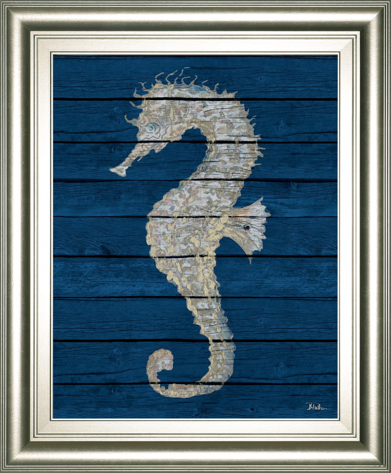 Antique Seahorse On Blue Ii By Patricia Pinto 22X26 Framed Print