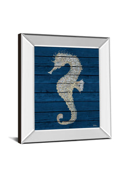 Mirrored Frame Antique Seahorse On Blue Ii By Patricia Pinto 22X26 Mirror Frame Print