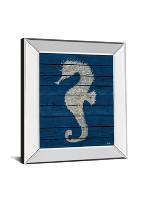 Mirrored Frame Antique Seahorse On Blue Ii By Patricia Pinto 22X26 Mirror Frame Print