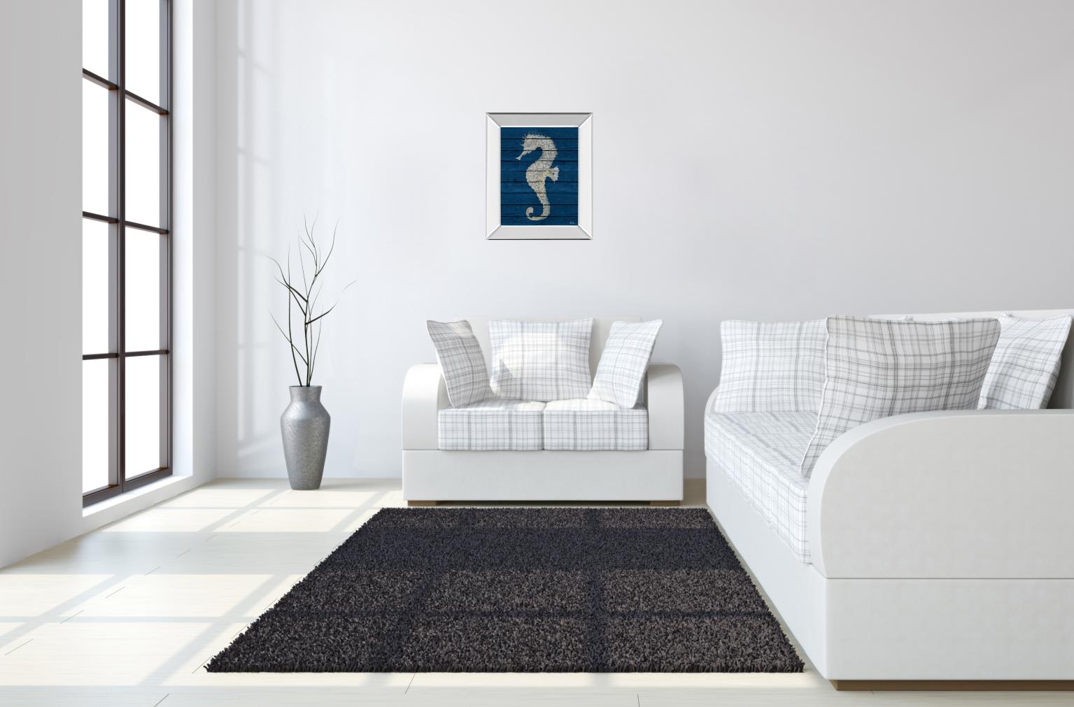 Mirrored Frame Antique Seahorse On Blue Ii By Patricia Pinto 22X26 Mirror Frame Print