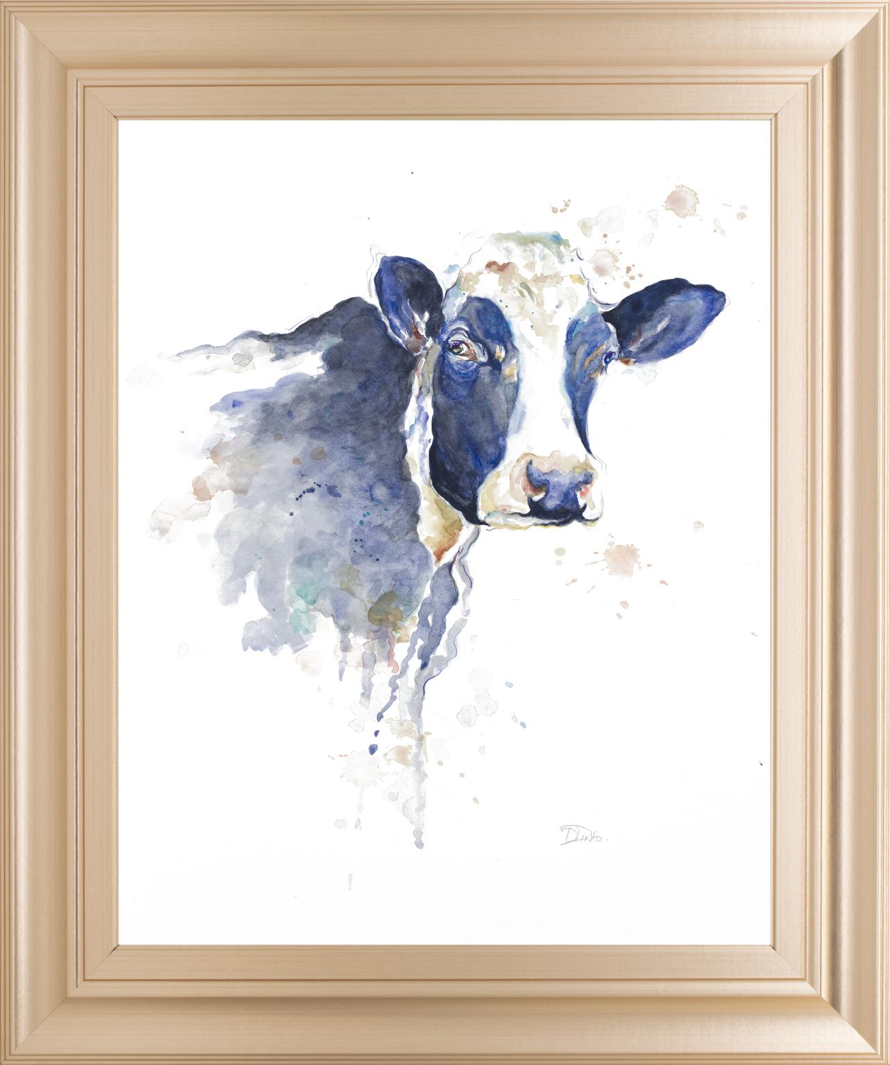 Watercolor Blue Cow By Patricia Pinto 22X26 Framed Print