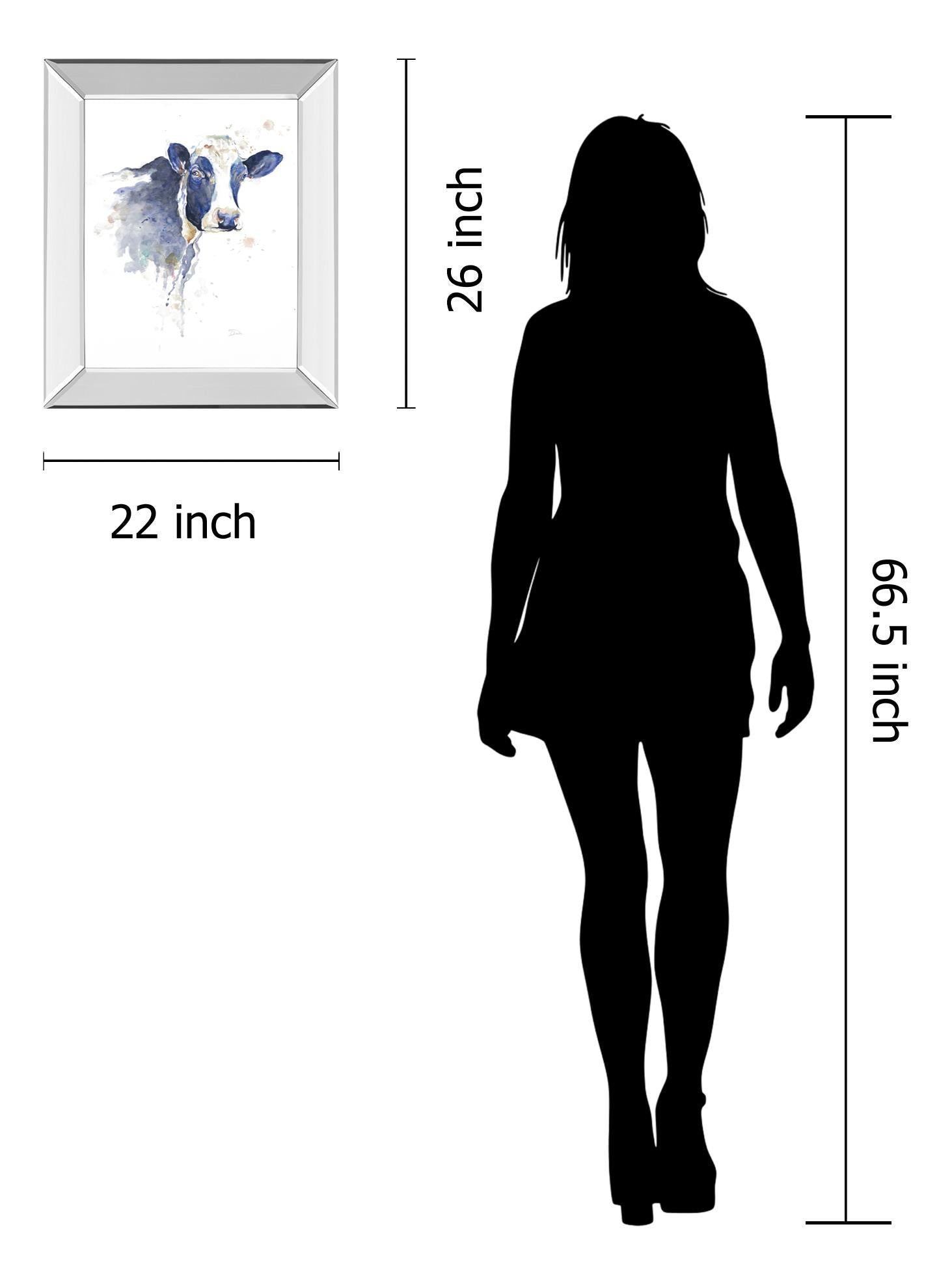 Mirrored Frame Watercolor Blue Cow By Patricia Pinto 22X26 Mirror Frame Print