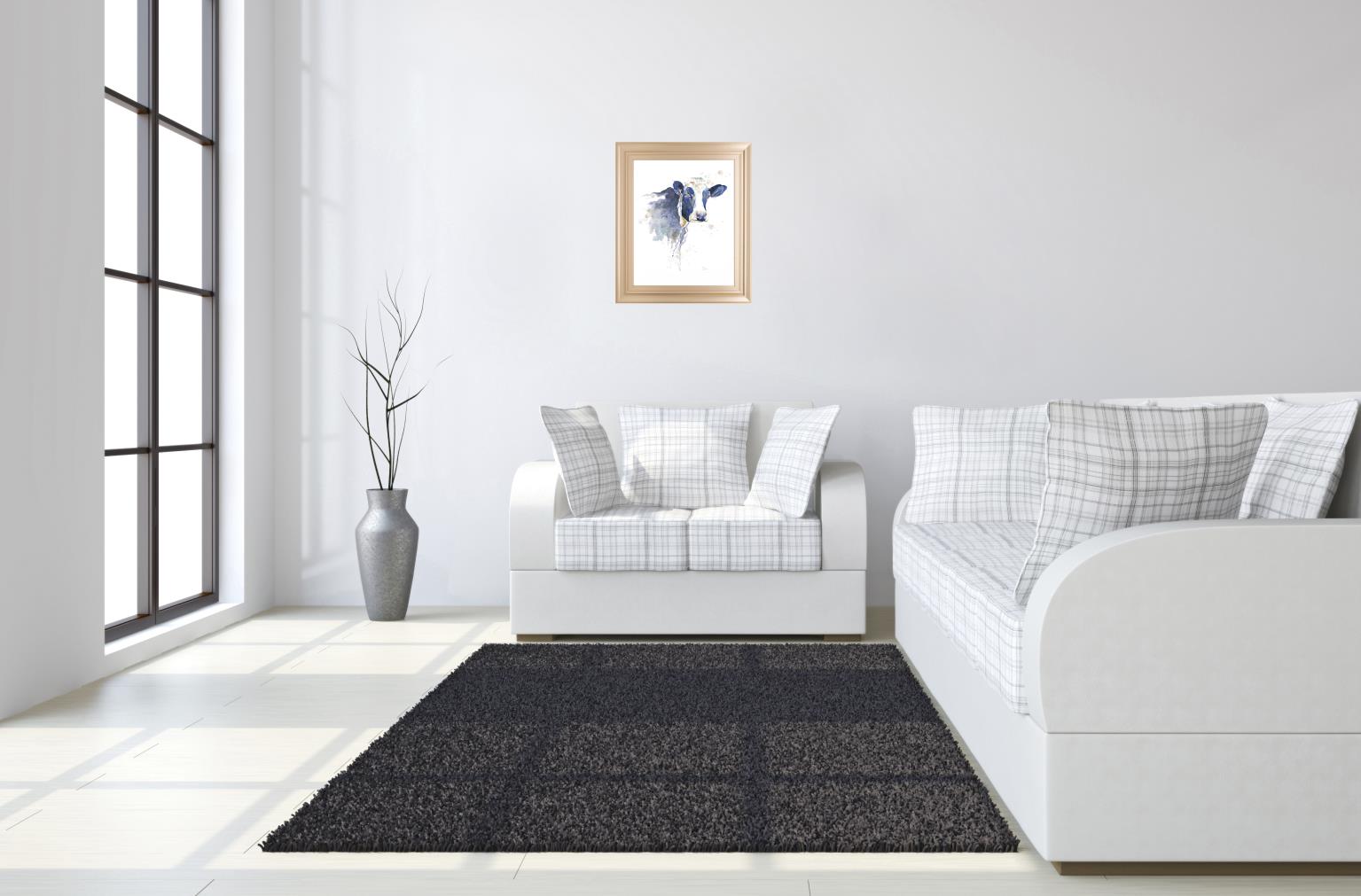 Watercolor Blue Cow By Patricia Pinto 22X26 Framed Print