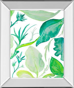 Mirrored Frame Green Water Leaves Ii By Kat Papa 22X26 Mirror Frame Print