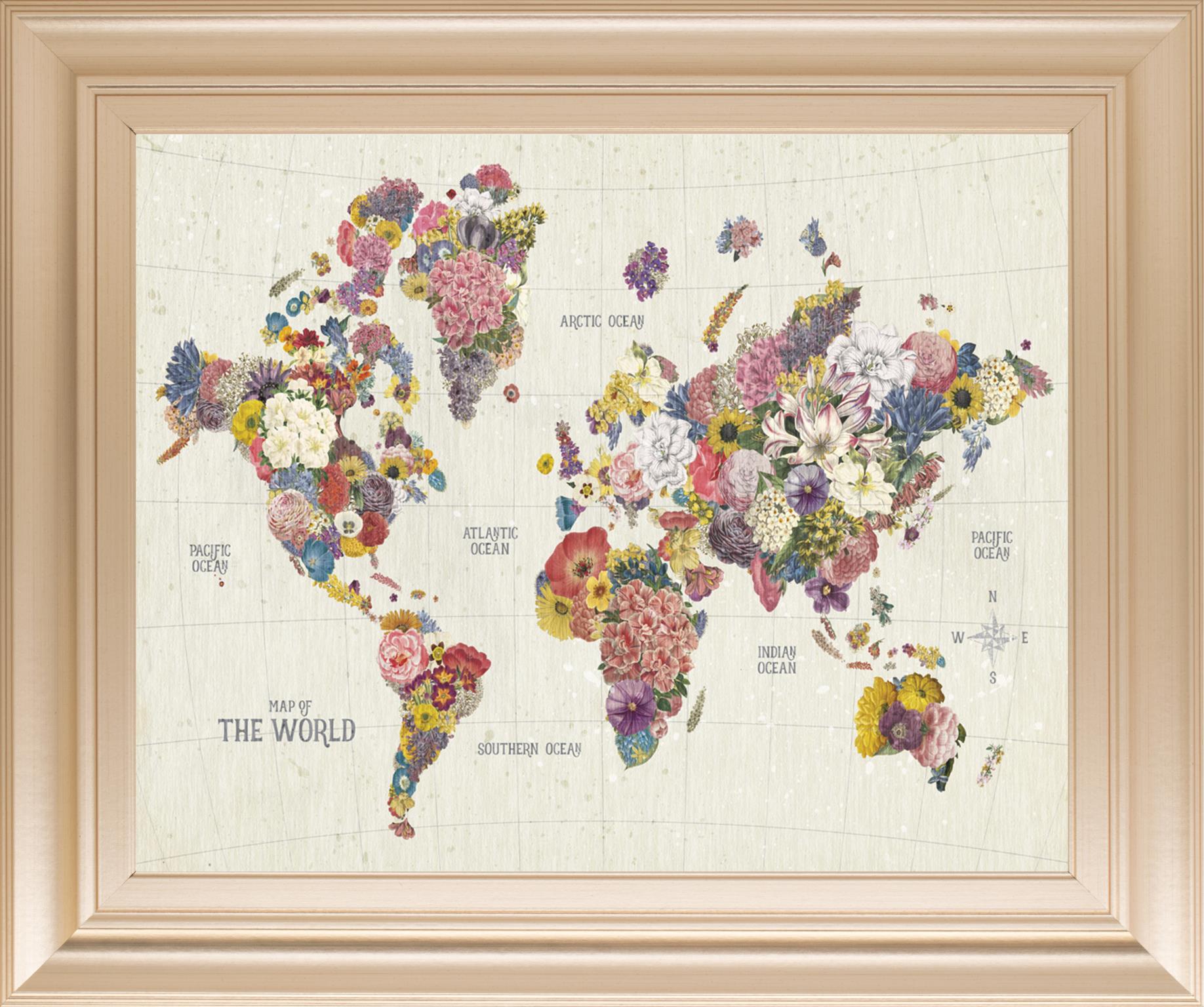 Botanical Floral Map Light Words By Wild Apple Portfolio 22X26 Framed Print
