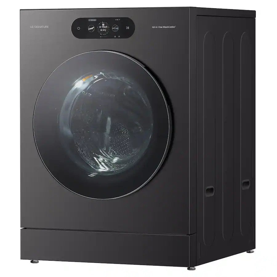 LG - SIGNATURE 5.8 Cu. Ft. High Efficiency Ventless Smart Front Load Washer Electric Dryer Combo with Steam and ezDispense - Brushed Black Steel