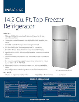 Insignia™ - 28 in. Wide 14.2 Cu. Ft. Top-Freezer Refrigerator with ENERGY STAR Certification - Stainless Steel