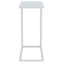 Stella White Glass Top C-Shaped Sofa Side Table Chrome