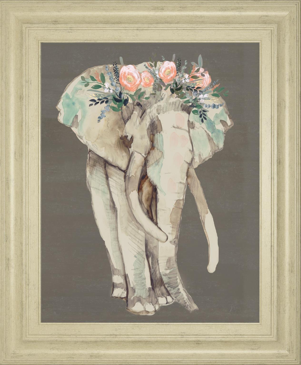 Flower Crown Elephant I By Jennifer Goldberger 22X26 Framed Print