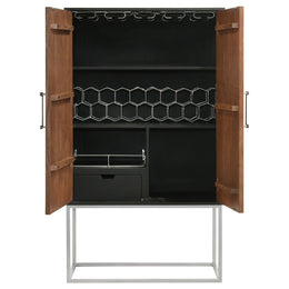 Borman 2-door Home Bar Cabinet Wine Storage Walnut and Black