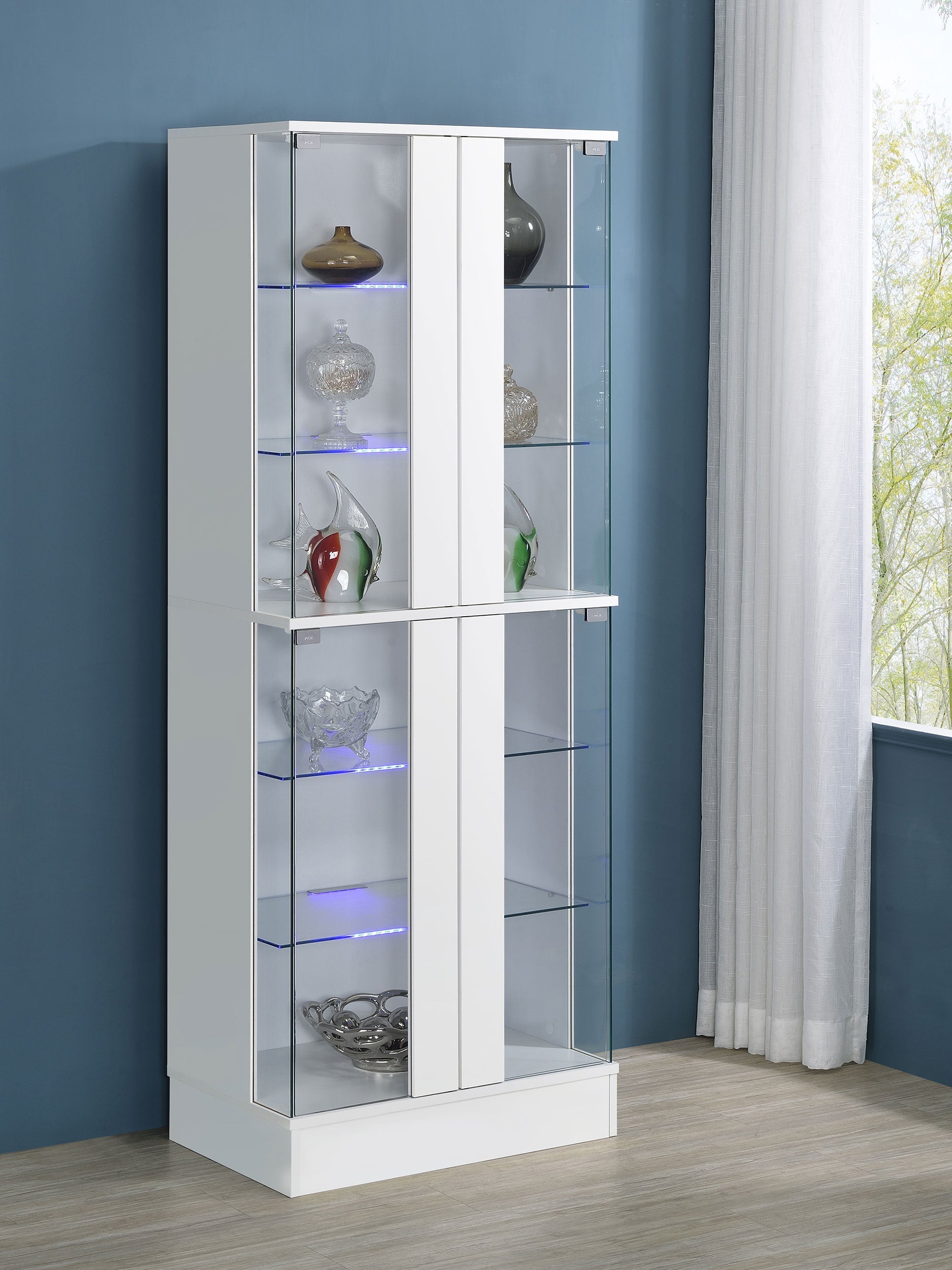 Cabra 4-door LED Curio Display Cabinet Black High Gloss