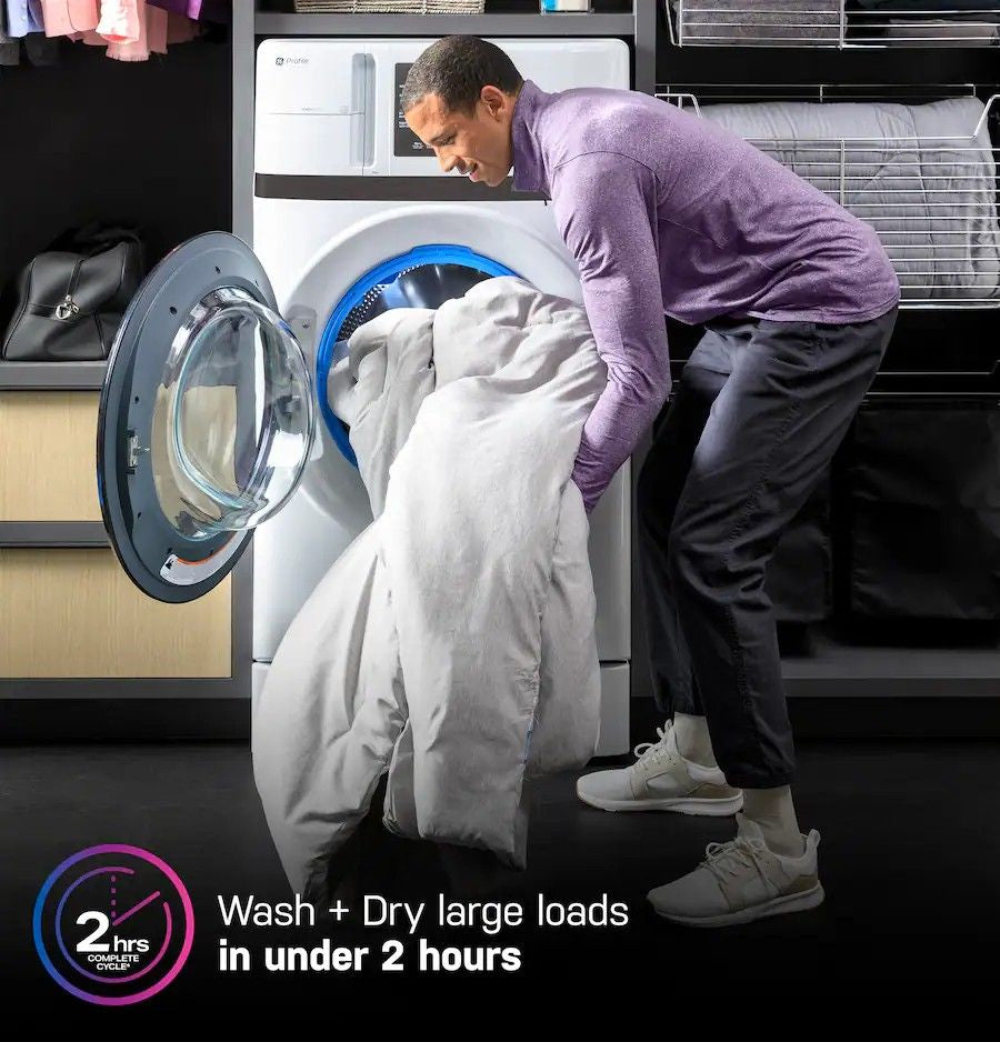 GE Profile - UltraFast 4.6 Cu. Ft. High-Efficiency Smart Front Load Washer and Electric Dryer Combo with Steam and Ventless Heat Pump - White