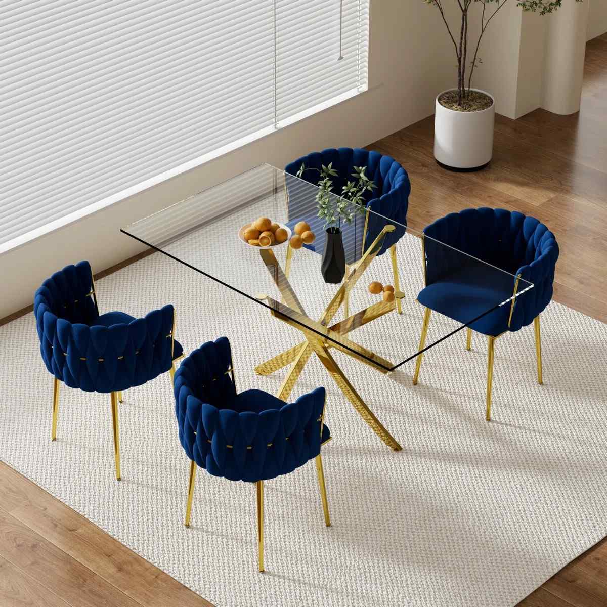 Ashveen Rectangular Restaurant Dining Set (Blue)