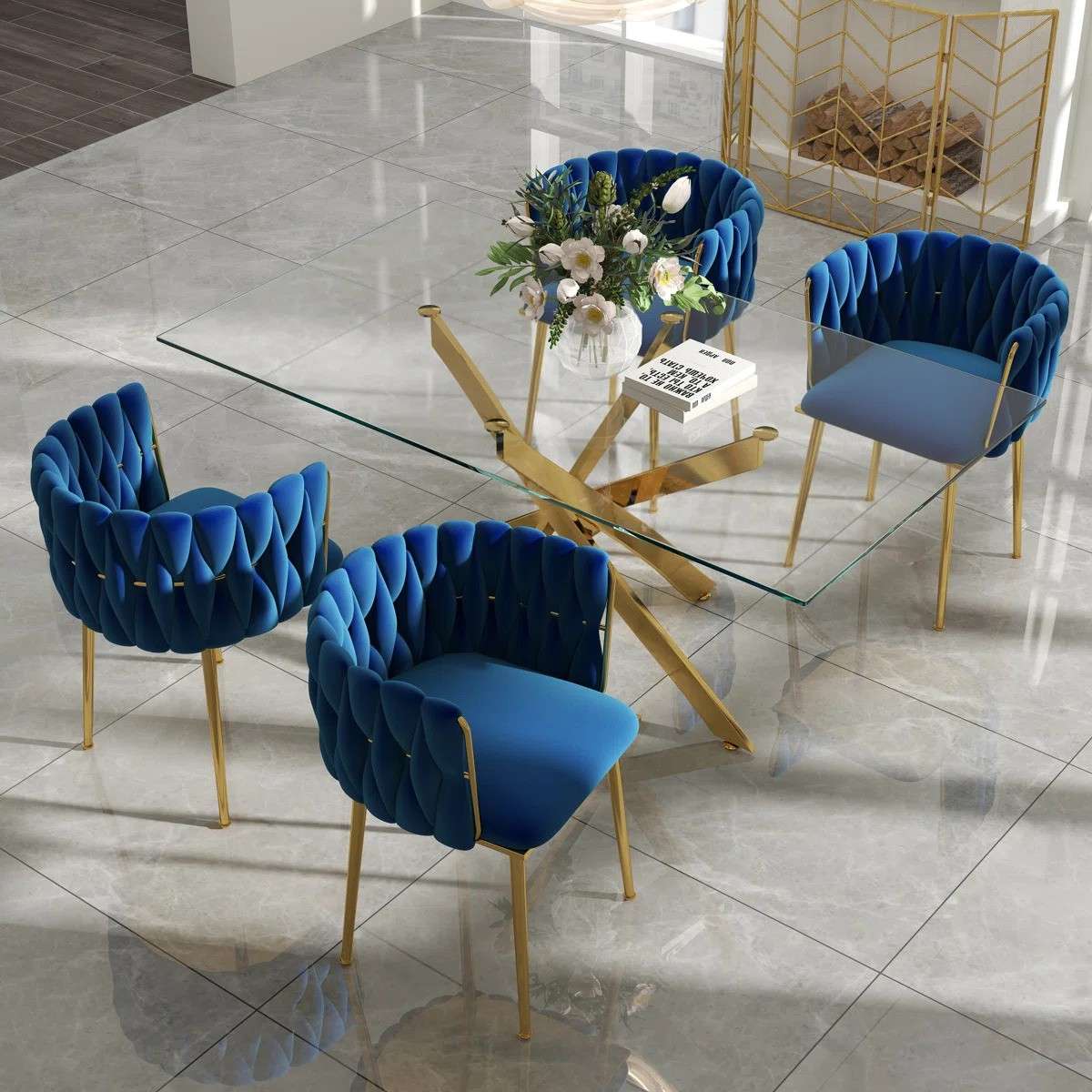 Ashveen Rectangular Restaurant Dining Set (Blue)